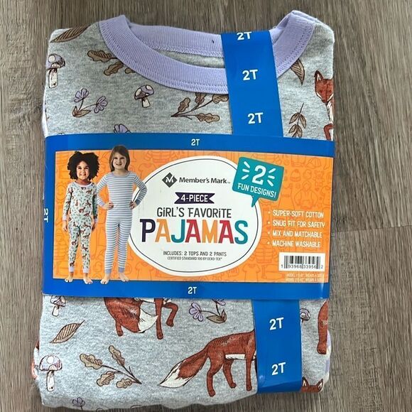 MEMBERS MARK 2pack Girls Pajamas 2 years - Picture 1 of 4